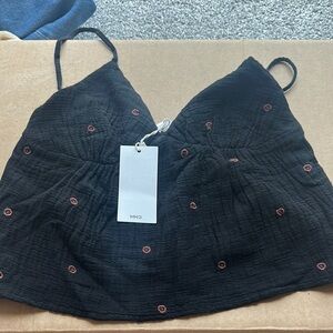 MNG Black Embroidered Crop Top